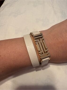 Tory Burch FitBit Light Oak Leather Wrap Bracelet with Gold Link Accent